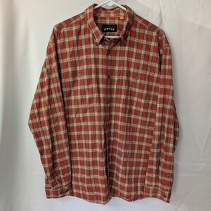 Orvis Men's Long Sleeve Plaid Flannel Button Down Shirt Red/Green